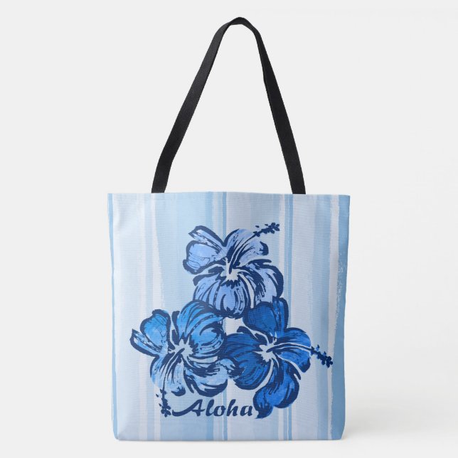 Bolso De Tela Acuarela Hibiscus Hawaii Reversible Beach Bag (Anverso)