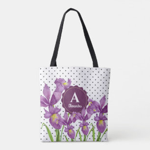 Bolso De Tela Acuarela Iris Púrpura Lunares Blancos y Negros