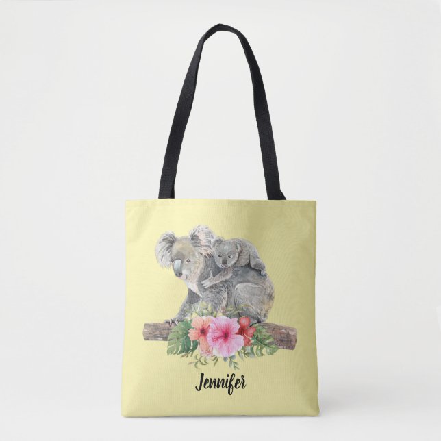 Bolso De Tela Acuarela Koala Bears Cuece Mamá Y Bebé (Anverso)