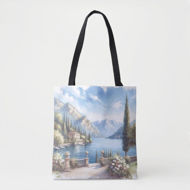 Bolso De Tela Acuarela Lago Como Italia Romántico viaje boda (Anverso)