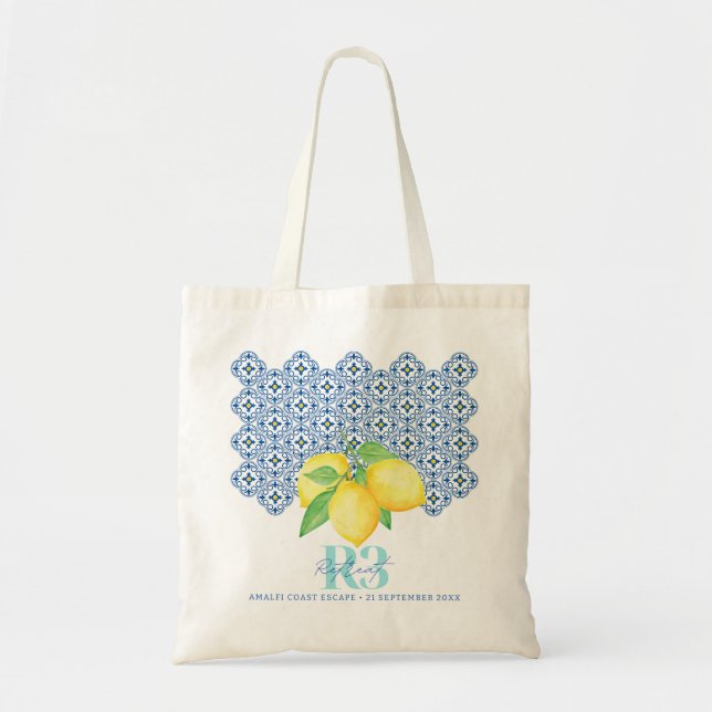 Bolso De Tela Acuarela Lemon Mediterranean Tile (Frente)