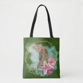 Bolso De Tela Acuarela Leopardo y Marco Tropical 
