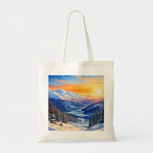 Bolso De Tela acuarela mañana de invierno, amanecer, cielo azul 