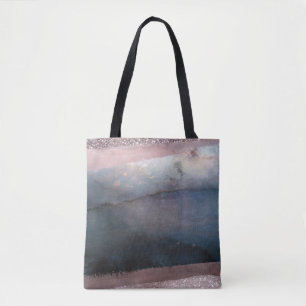 Bolso De Tela Acuarela moderna azul y rubor rosa dorado glamour