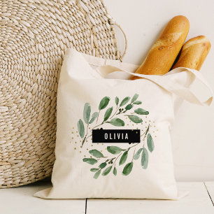 Bolso De Tela Acuarela moderna de vegetación y oro Personaliza