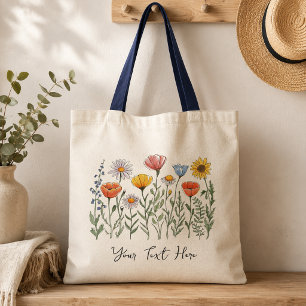 Bolso De Tela Acuarela moderna personalizada de flores silvestre