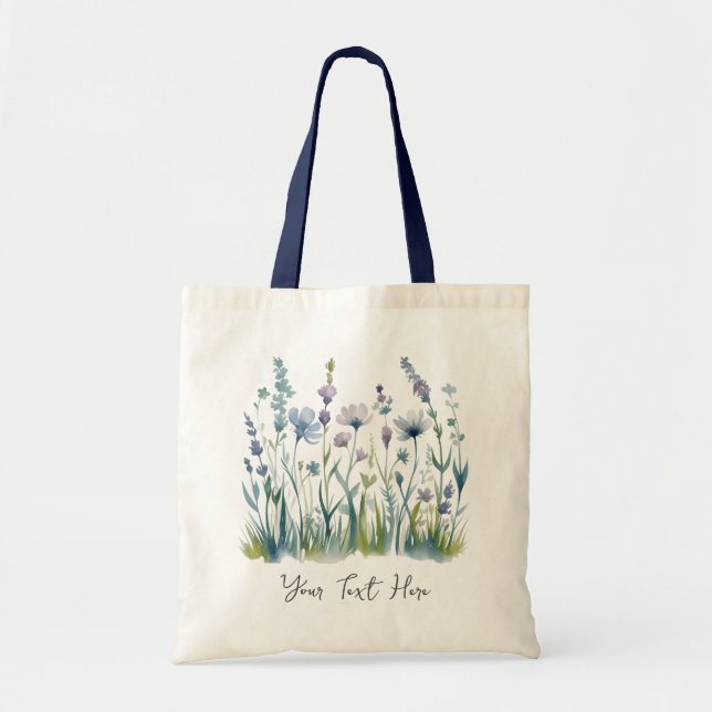 Bolso De Tela Acuarela moderna personalizada de flores silvestre (Frente)
