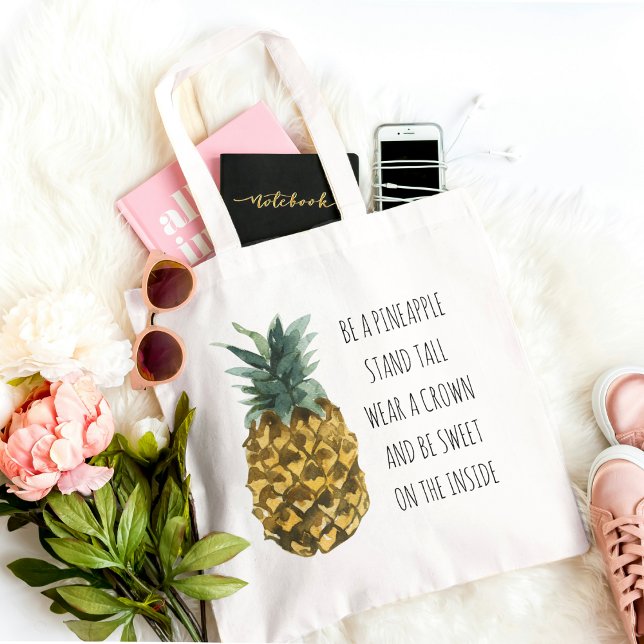 Bolso De Tela Acuarela moderna piña y cita graciosa positiva (Subido por el creador)