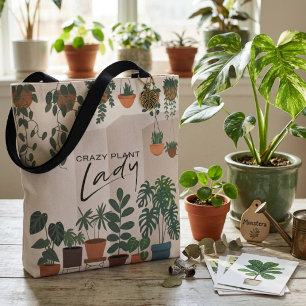 Bolso De Tela Acuarela moderna Señora loca de las plantas Planta
