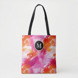 Bolso De Tela Acuarela Monograma Rosa Naranja Abstracto