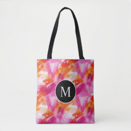Bolso De Tela Acuarela Monograma Rosa Naranja Abstracto
