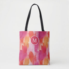 Bolso De Tela Acuarela Monograma Rosa Naranja Abstracto