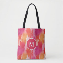 Bolso De Tela Acuarela Monograma Rosa Naranja Abstracto
