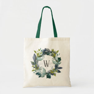 Bolso De Tela Acuarela Monograma verde Verde azulado de guirnald