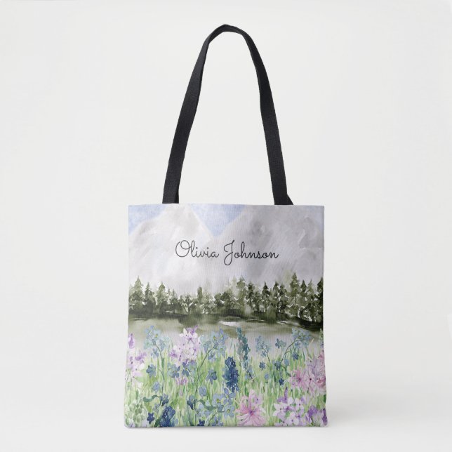 Bolso De Tela Acuarela Monogramada Azul Púrpura Púrpura Padrado (Anverso)