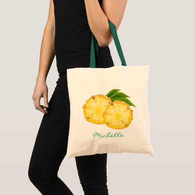 Bolso De Tela Acuarela Monogramada de piña trópica en rodajas (Anverso (producto))