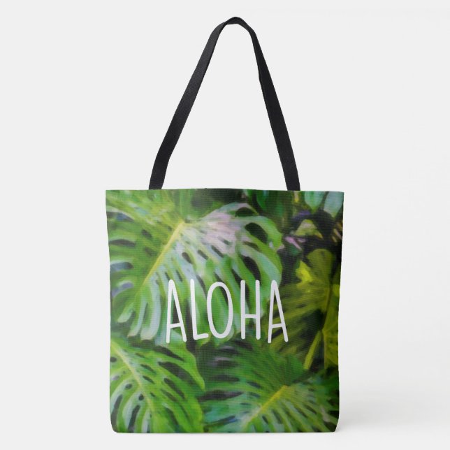 Bolso De Tela Acuarela Monstera Aloha Hawaiian Beach Bag (Anverso)