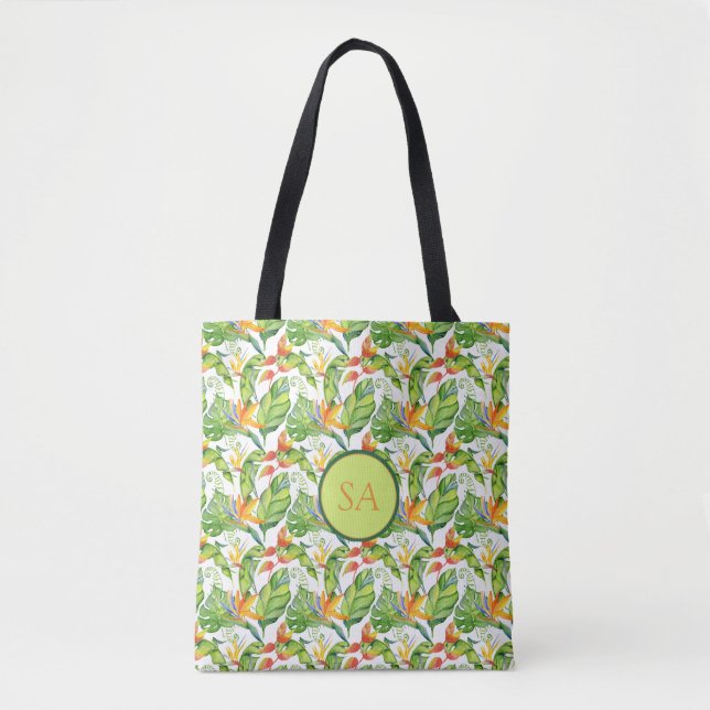 Bolso De Tela Acuarela Monstera Tropical Sale Monogramado (Anverso)