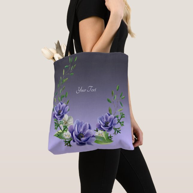 Bolso De Tela Acuarela Morado Flores Tote Bag (Detalle)
