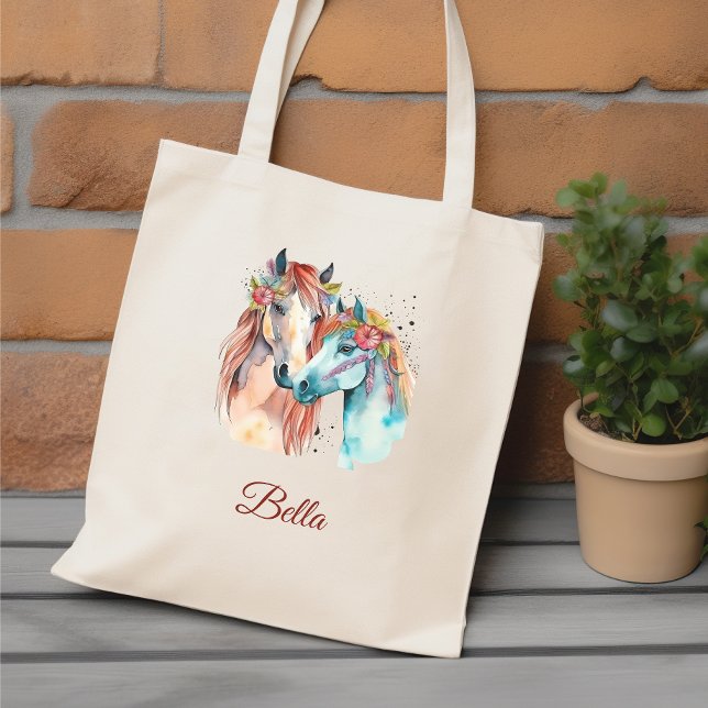 Bolso De Tela Acuarela nombre personalizado amante de caballo (Subido por el creador)