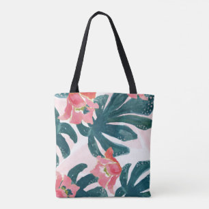 Bolso De Tela Acuarela Palma Tropical, Hibisco Hawaiano