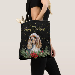 Bolso De Tela Acuarela Perrito Lindo Feliz CumpleNavidad
