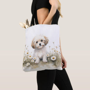 Bolso De Tela Acuarela Perro De Carne En Daisies
