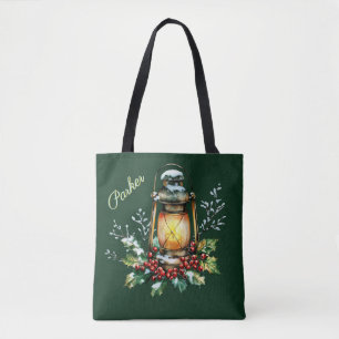 Bolso De Tela Acuarela personalizada de invierno con acebo y bay
