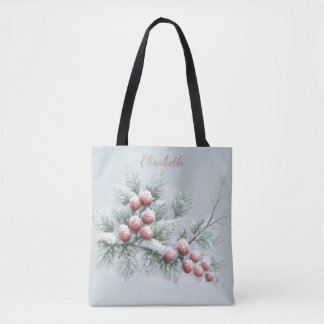 Bolso De Tela Acuarela personalizada de invierno con bayas de ac