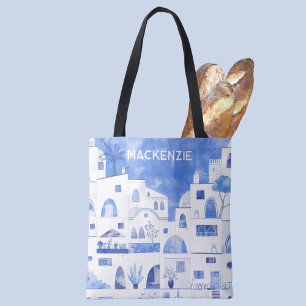 Bolso De Tela Acuarela personalizada de la isla griega de Santor
