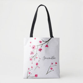 Bolso De Tela acuarela personalizada Nombre de la flor de cerezo