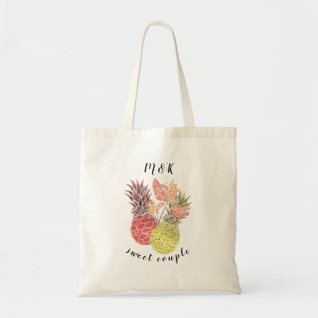 Bolso De Tela Acuarela Pineapoles dulce pareja personalizada (Frente)