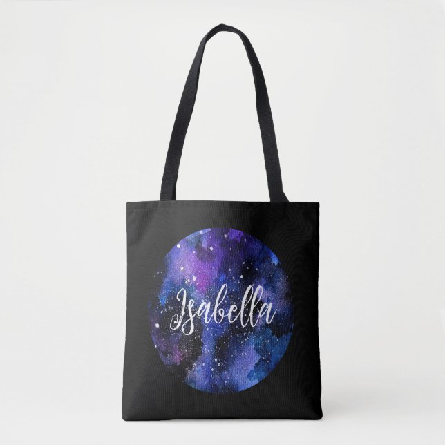 Bolso De Tela Acuarela Purple Universo (Anverso)