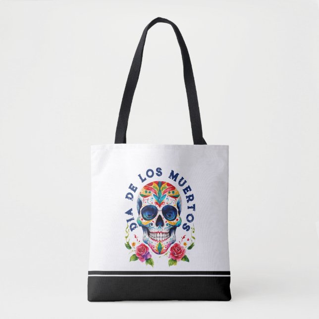 Bolso De Tela Acuarela Retro Azúcar Skull (Anverso)