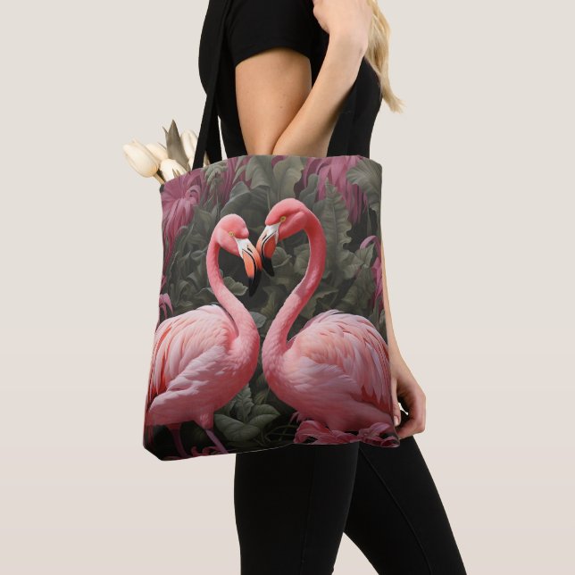 Bolso De Tela Acuarela Romance de flamenco rosa tropical (Detalle)