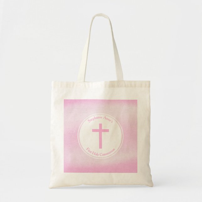 Bolso De Tela Acuarela rosa de la comunión (Frente)