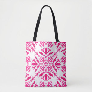 Bolso De Tela acuarela rosa: diseño geométrico de baldosas.