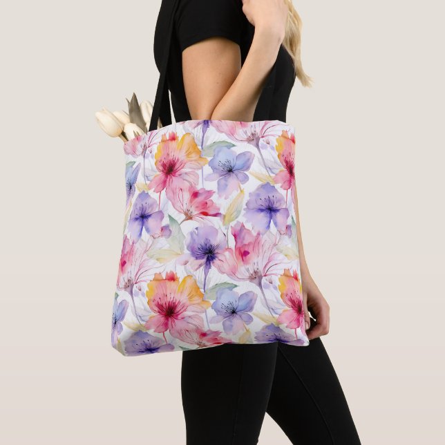 Bolso De Tela Acuarela Rosa Rojo Lavanda Floral Pastel Primavera (Detalle)