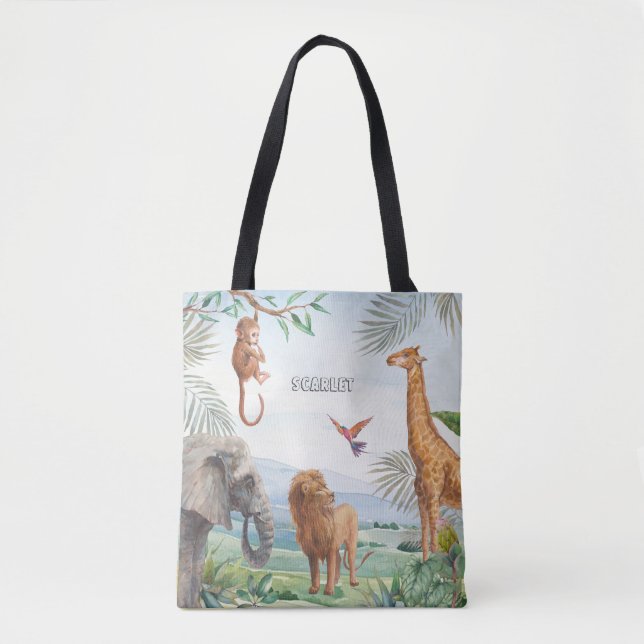 Bolso De Tela Acuarela Safari salvaje Jungla Animales Africanos (Anverso)