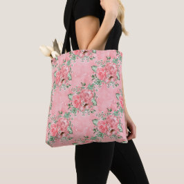 Bolso De Tela Acuarela Shabby Chic Rosas Rosadas y Lunares