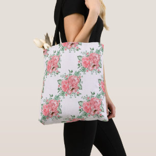 Bolso De Tela Acuarela Shabby Chic Rosas Rosadas y Lunares