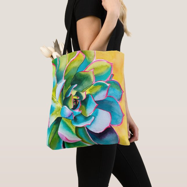 Bolso De Tela Acuarela suculenta botánica (Detalle)
