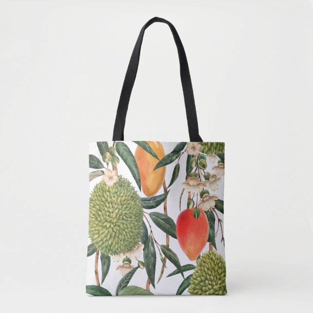 Bolso De Tela Acuarela tropical durión, patrón de mango. (Anverso)