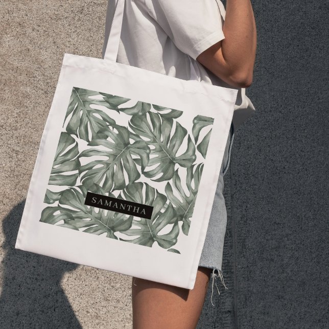 Bolso De Tela Acuarela Tropical Oasis Moderno Patrón de hojas (Subido por el creador)