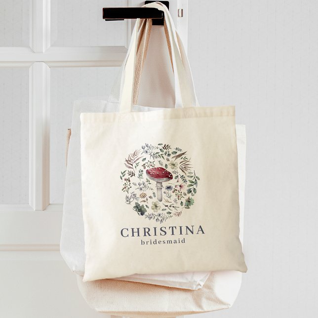 Bolso De Tela Acuarela Vegetación Botánica Mushroom Bridesmaid (Watercolor Botanical Greenery Mushroom Bridesmaid Tote Bag)