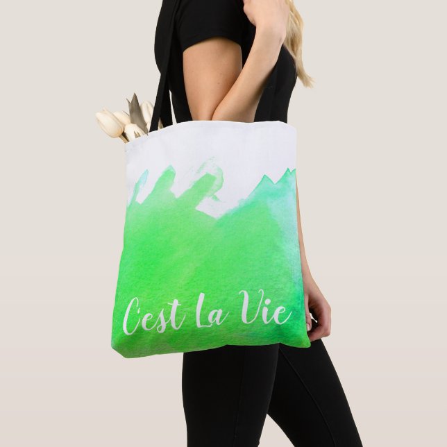 Bolso De Tela acuarela verde C'est La Vie moda de cotización fra (Detalle)