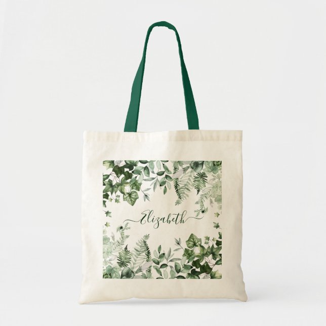 Bolso De Tela Acuarela Verdor Botánico Ivy Sage Ferns (Frente)