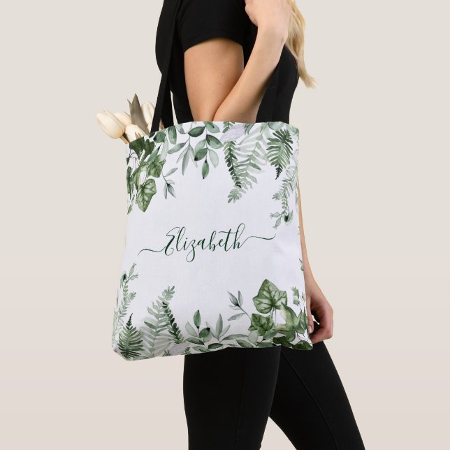 Bolso De Tela Acuarela Verdor Botánico Sage Ferns Ivy (Detalle)