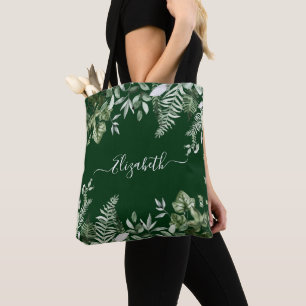 Bolso De Tela Acuarela Verdor Botánico Sage Ferns Ivy Green