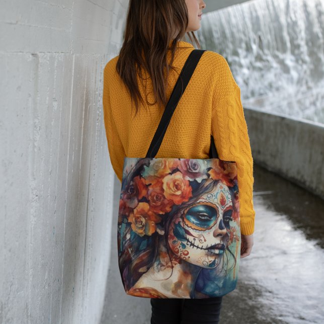 Bolso De Tela Acuarela vibrante Dia de los Muertos Catrina (Subido por el creador)